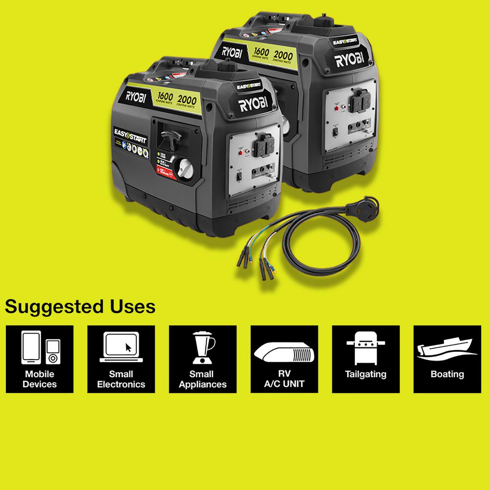 RYOBI 2 000 Watt Gray Gasoline Powered Digital Inverter Generator